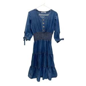 Women's Azap's Western Style Denim 3/4 Bow Tie Sleeve Swing Dress Blue Size 40